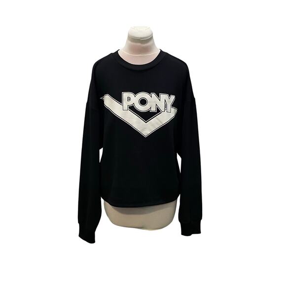 PONY Black White Spellout Crewneck Oversized Cropped Sweatshirt MEDIUM Retro - Picture 1 of 6